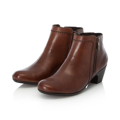 Rieker Ladies Zip Detail Tan Ankle Boot
