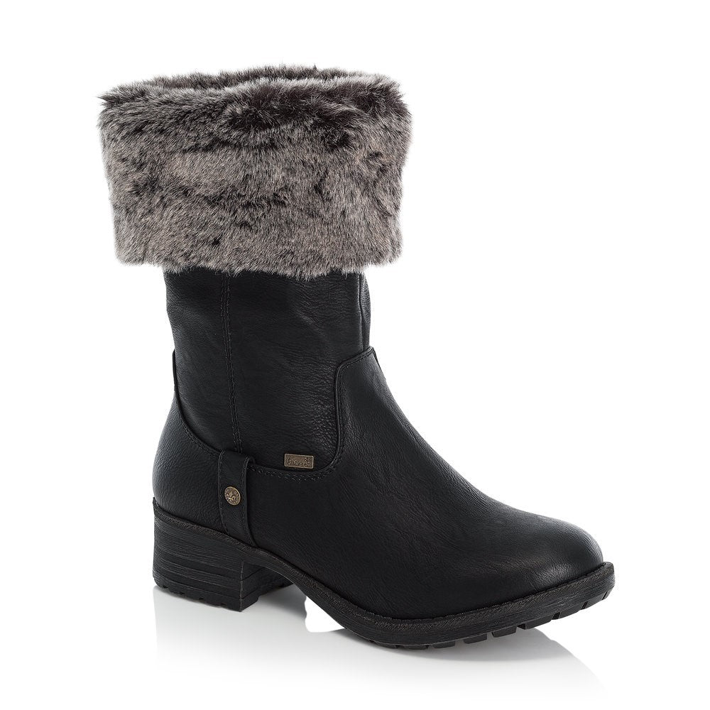 Rieker Ladies Mid Calf Boot Faux Fur Trim