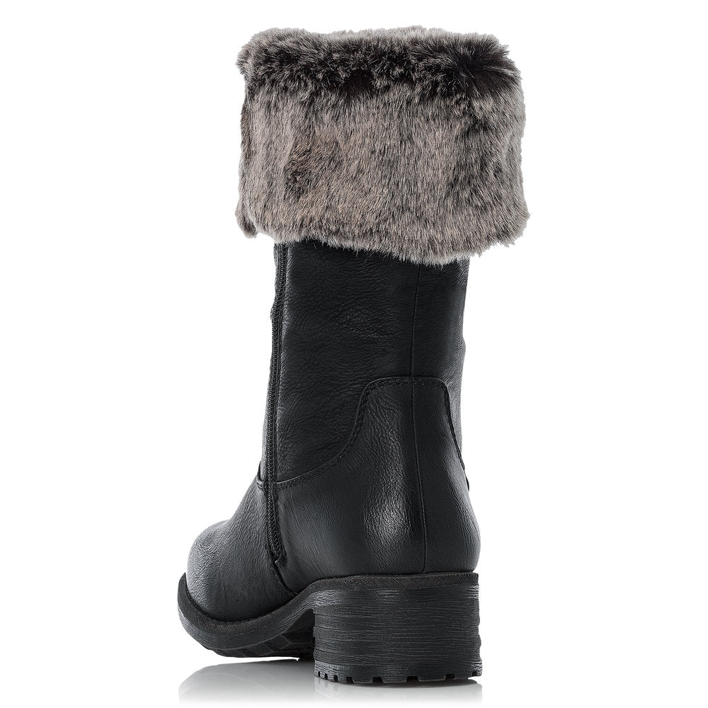 Rieker Ladies Mid Calf Boot Faux Fur Trim