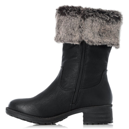 Rieker Ladies Mid Calf Boot Faux Fur Trim