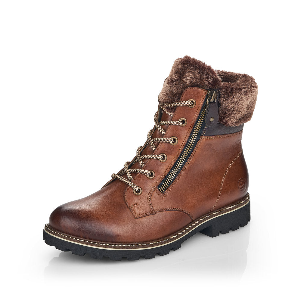 Remonte ladies Faux Fur Cuff Lace Ankle Boot