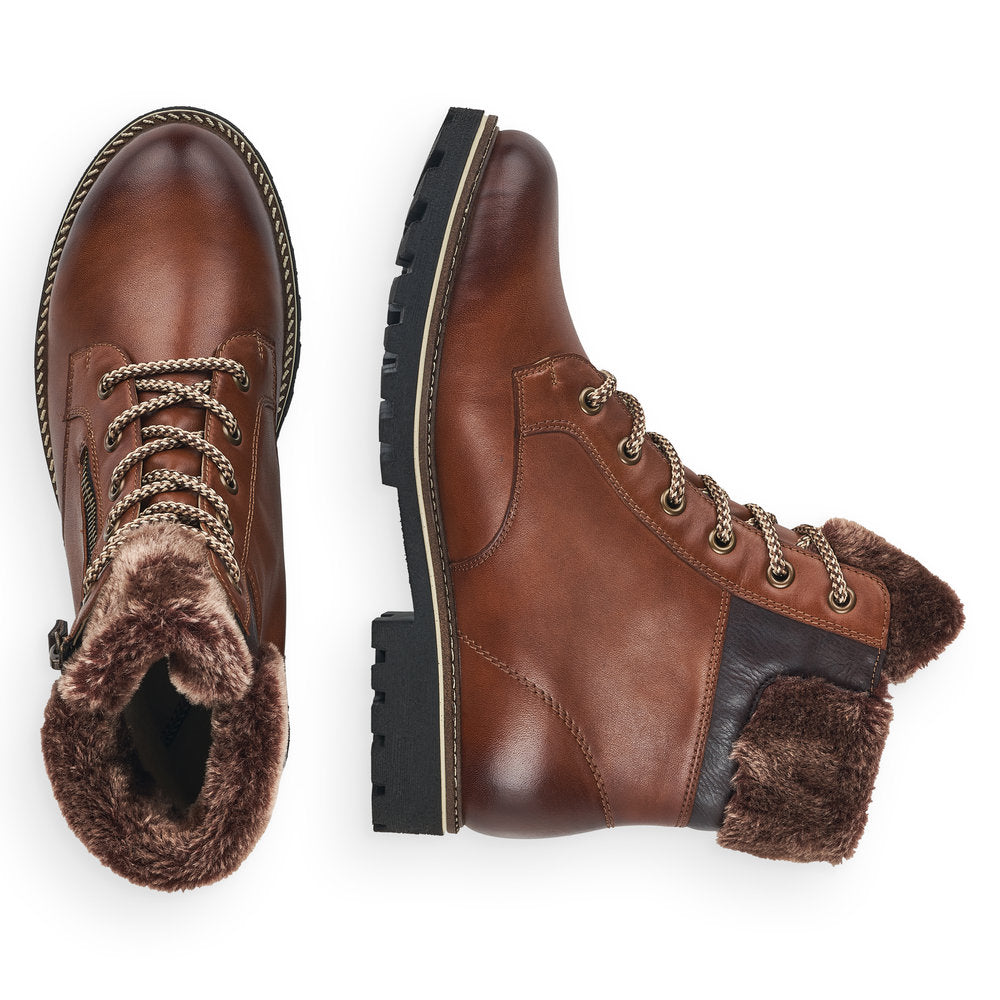 Remonte ladies Faux Fur Cuff Lace Ankle Boot