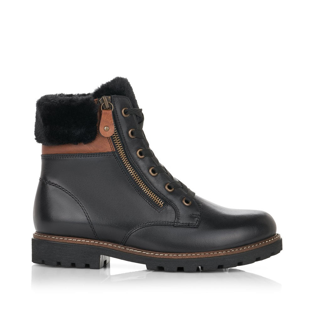 Remonte Ladies Faux Fur Cuff Lace Up Ankle Boot