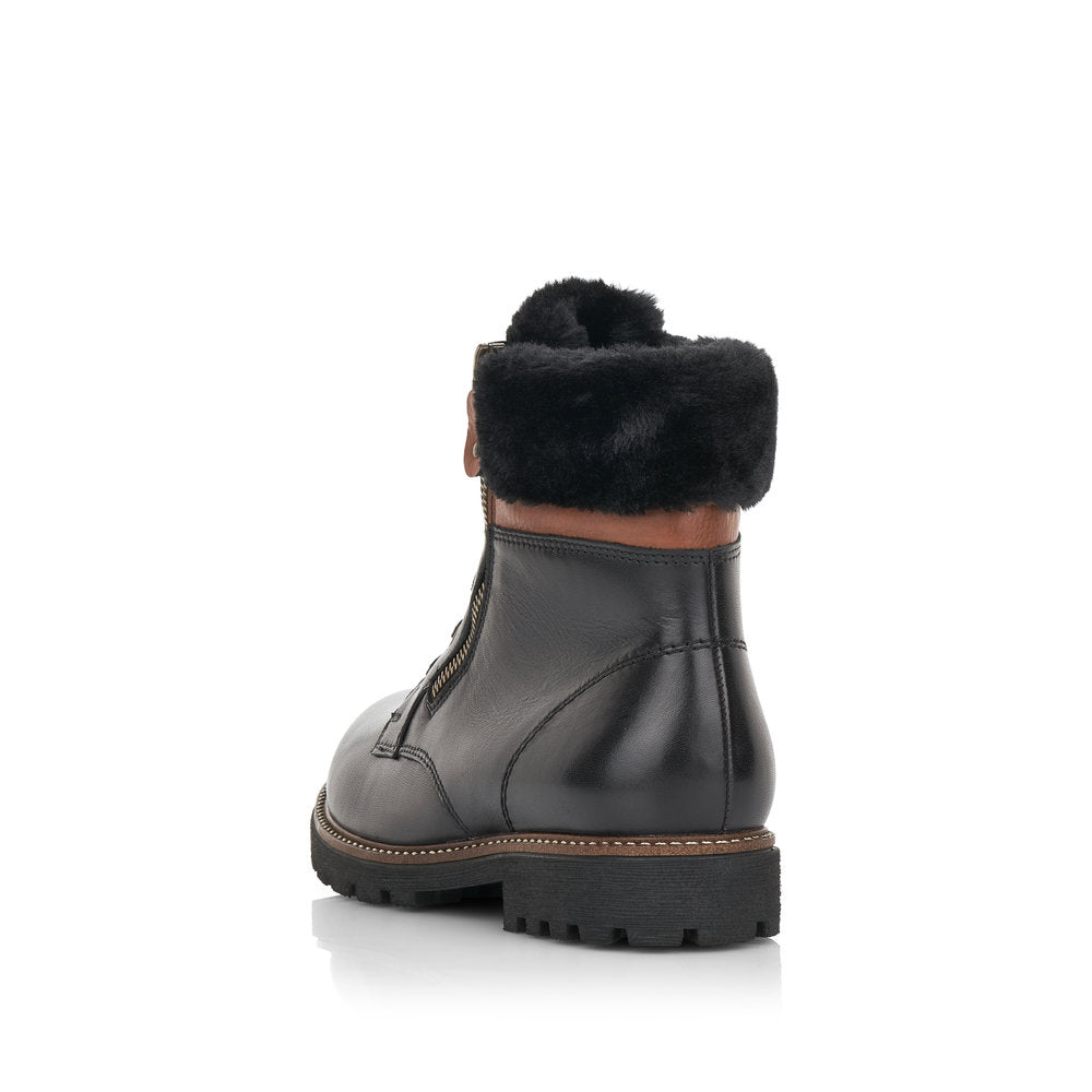 Remonte Ladies Faux Fur Cuff Lace Up Ankle Boot