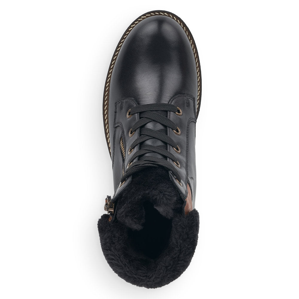 Remonte Ladies Faux Fur Cuff Lace Up Ankle Boot
