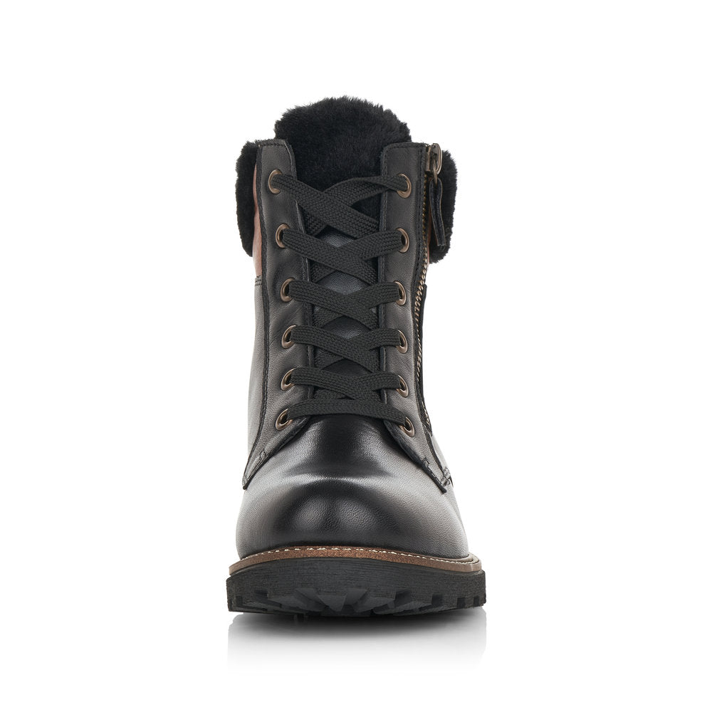 Remonte Ladies Faux Fur Cuff Lace Up Ankle Boot