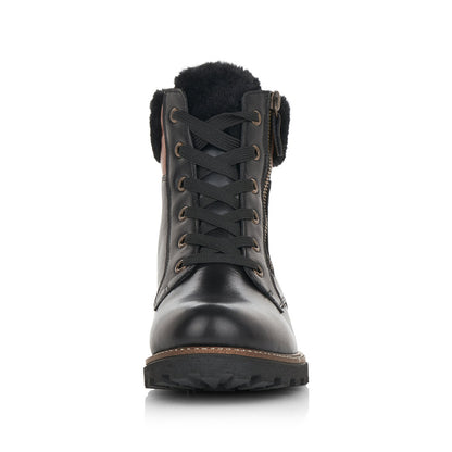 Remonte Ladies Faux Fur Cuff Lace Up Ankle Boot