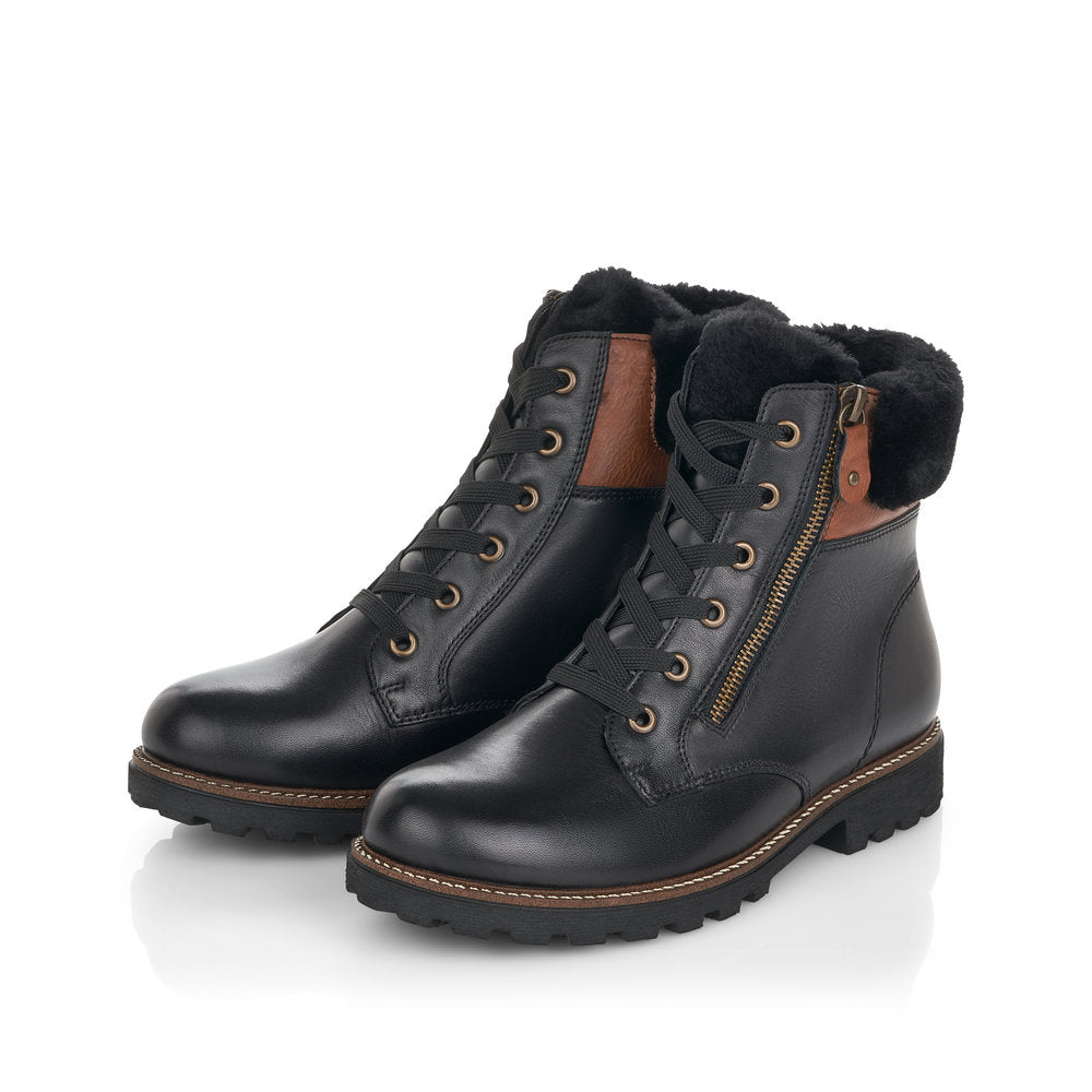 Remonte Ladies Faux Fur Cuff Lace Up Ankle Boot