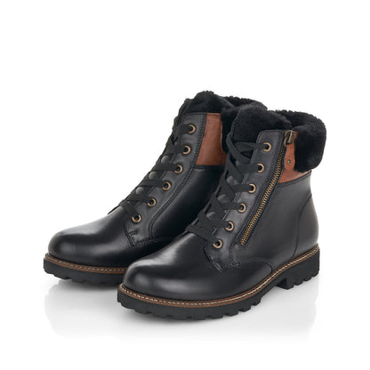 Remonte Ladies Faux Fur Cuff Lace Up Ankle Boot