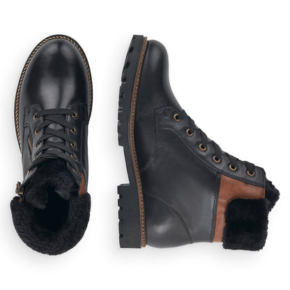 Remonte Ladies Faux Fur Cuff Lace Up Ankle Boot
