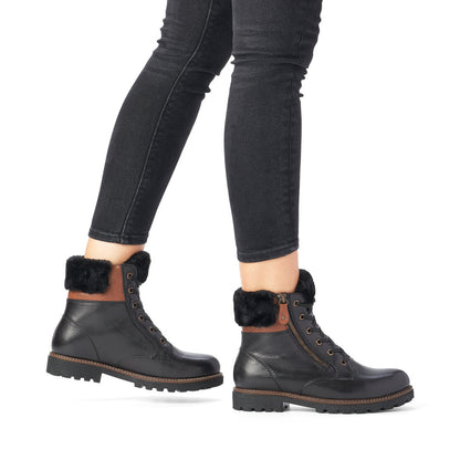 Remonte Ladies Faux Fur Cuff Lace Up Ankle Boot