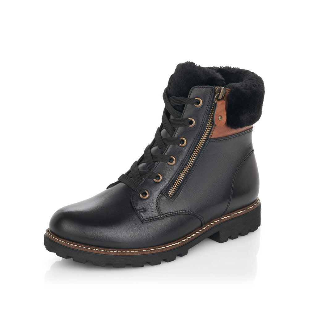 Remonte Ladies Faux Fur Cuff Lace Up Ankle Boot
