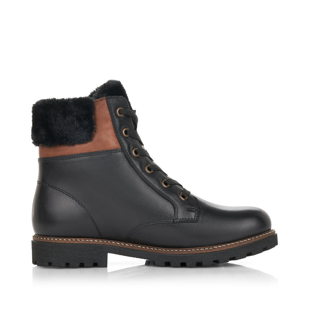 Remonte Ladies Faux Fur Cuff Lace Up Ankle Boot