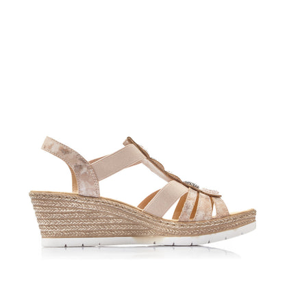 Rieker Ladies Wedge Heel Elastic Strap Sandal
