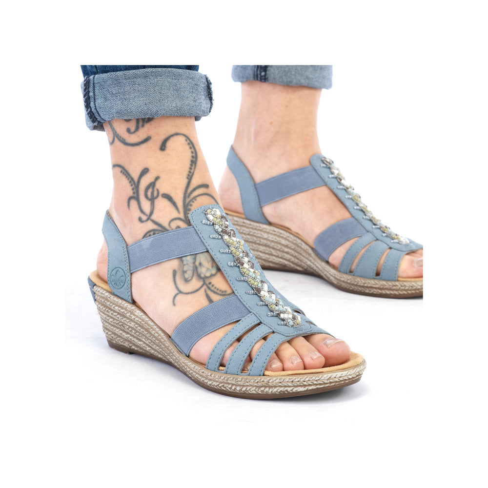 Rieker Ladies Wedge Heel Elastic Strap Sandal