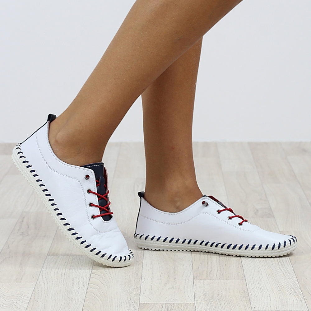 Lunar Sandown Ladies Elastic Lace Leather Casual