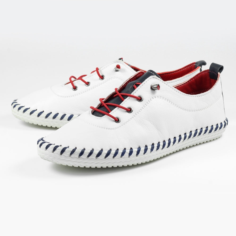 Lunar Sandown Ladies Elastic Lace Leather Casual