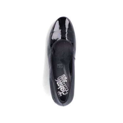 Rieker Ladies Mid Heel Crinkle Patent Court Shoe