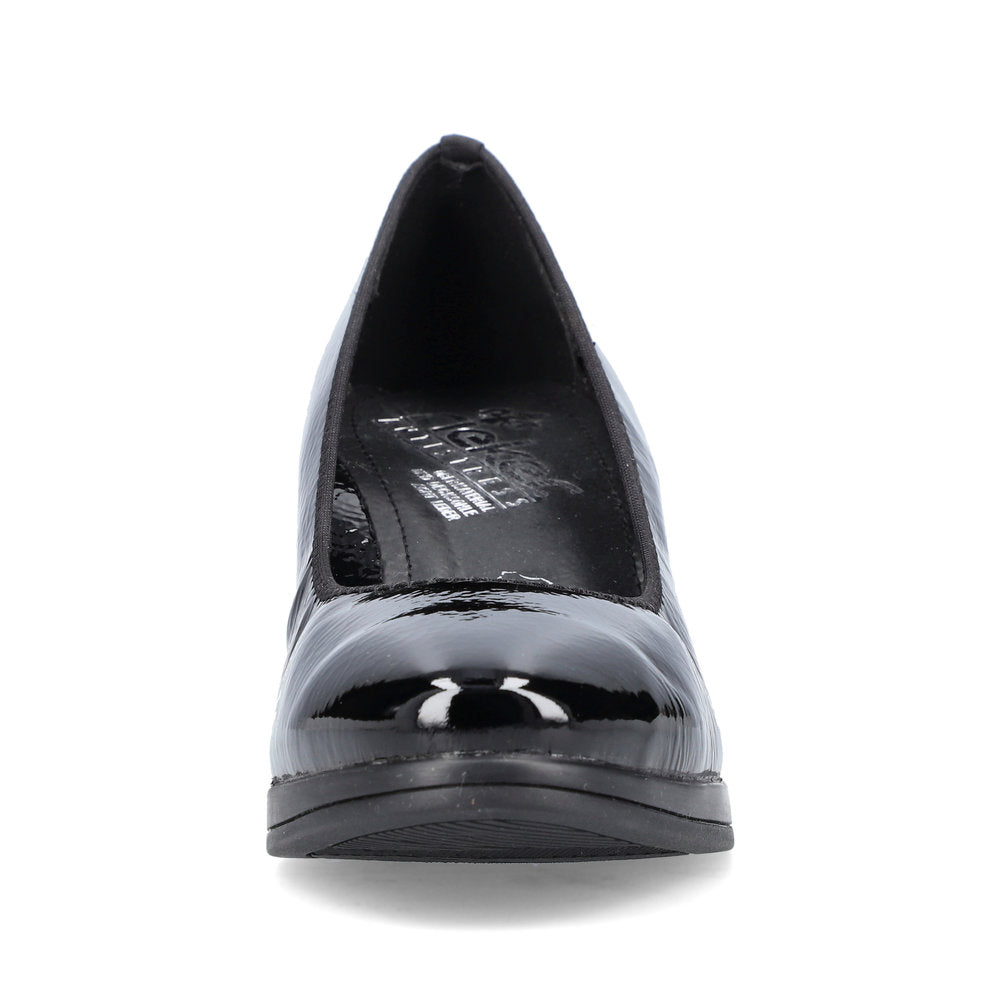 Rieker Ladies Mid Heel Crinkle Patent Court Shoe