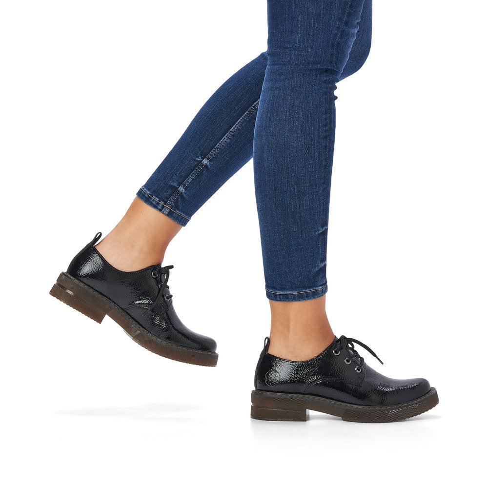 Rieker Ladies Chunky Sole Patent Lace Up Shoe