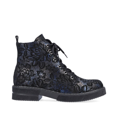 Rieker Ladies Velour Lace Up Chunky Sole Ankle Boot