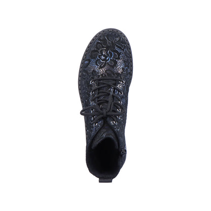 Rieker Ladies Velour Lace Up Chunky Sole Ankle Boot