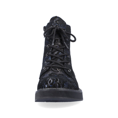 Rieker Ladies Velour Lace Up Chunky Sole Ankle Boot