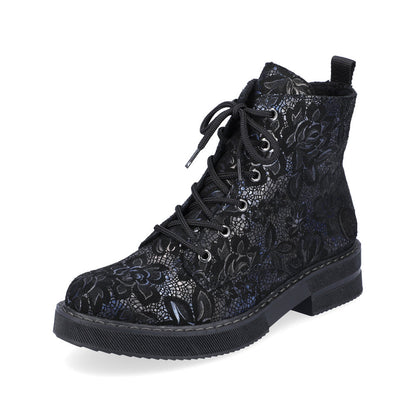 Rieker Ladies Velour Lace Up Chunky Sole Ankle Boot