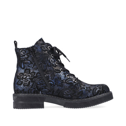 Rieker Ladies Velour Lace Up Chunky Sole Ankle Boot