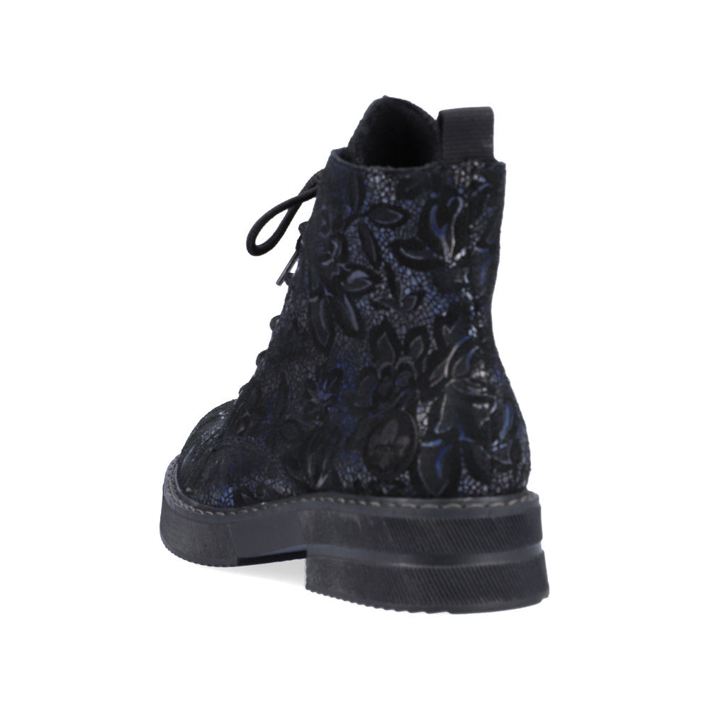 Rieker Ladies Velour Lace Up Chunky Sole Ankle Boot