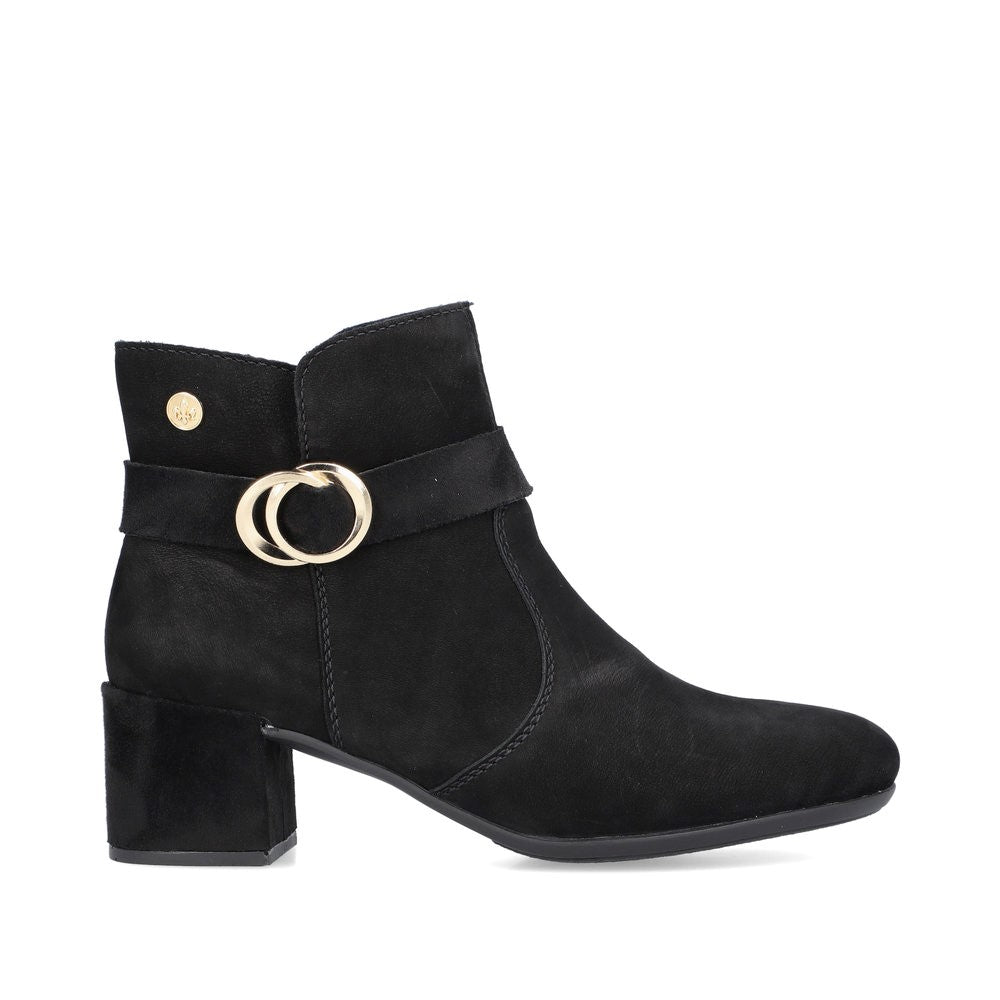 Rieker Ladies Block Heel Buckle Trim Ankle Boot