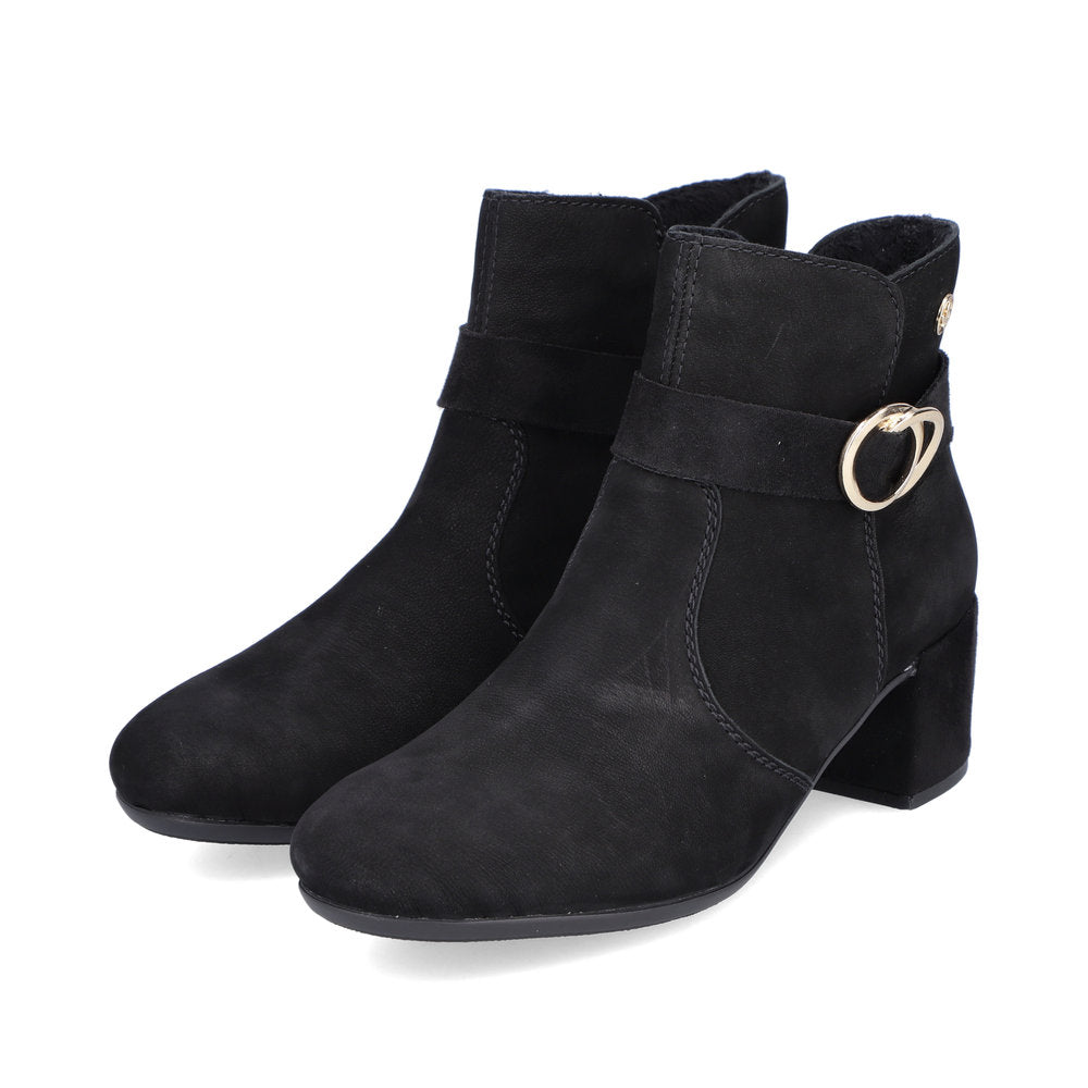 Rieker Ladies Block Heel Buckle Trim Ankle Boot