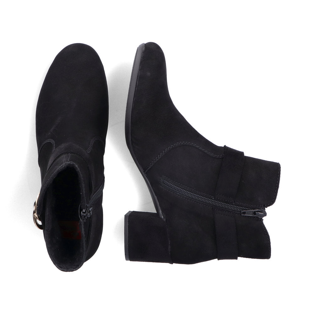 Rieker Ladies Block Heel Buckle Trim Ankle Boot