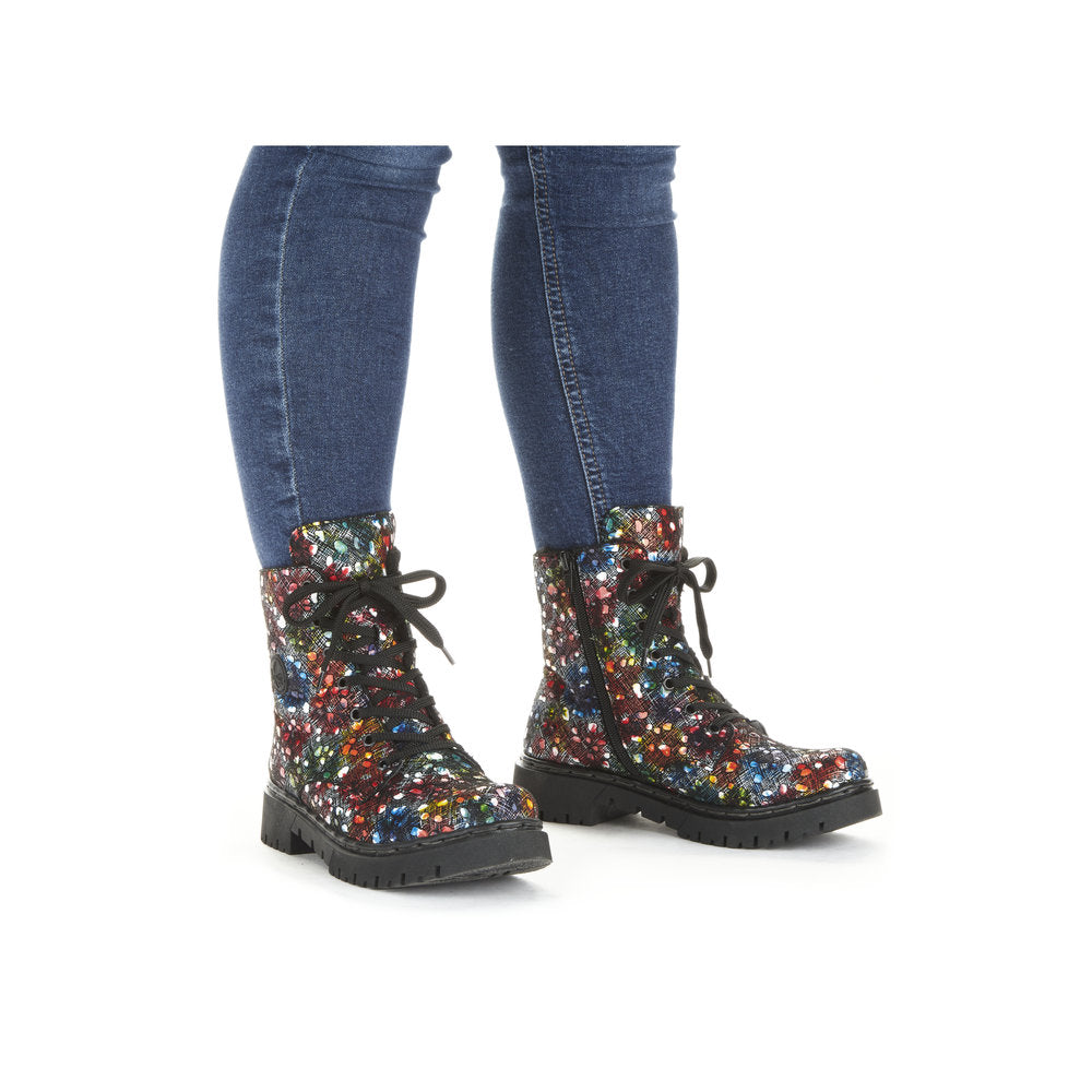 Rieker ladies Floral Print Lace Up Ankle Boot