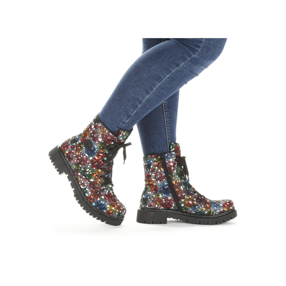 Rieker ladies Floral Print Lace Up Ankle Boot