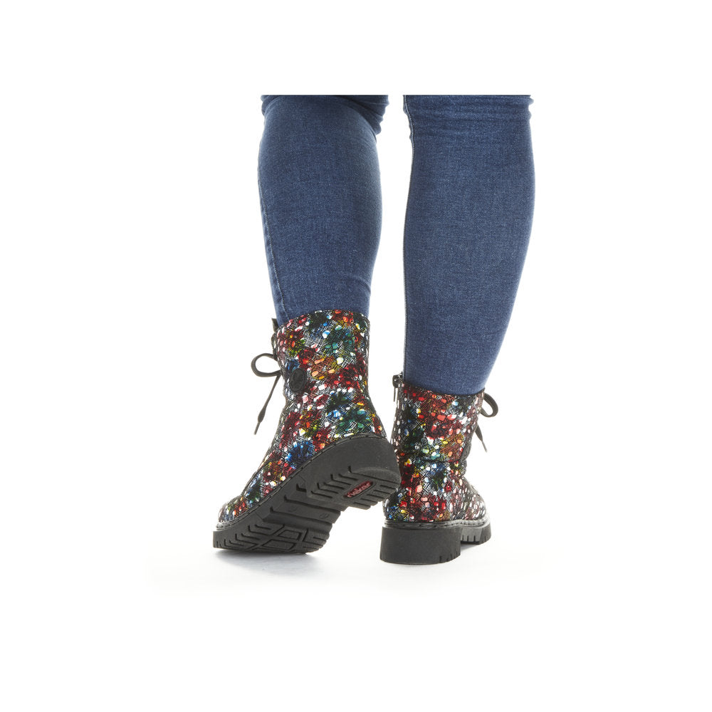 Rieker ladies Floral Print Lace Up Ankle Boot