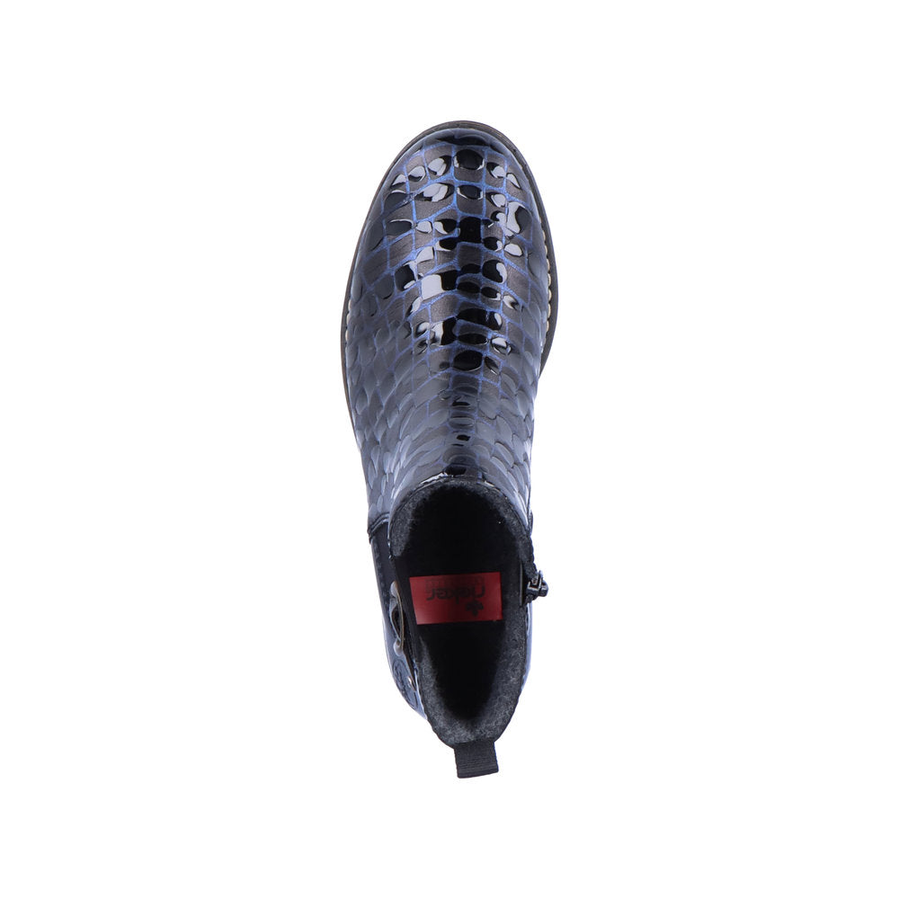 Rieker Ladies Croco Print Elastic Sided Ankle Boot