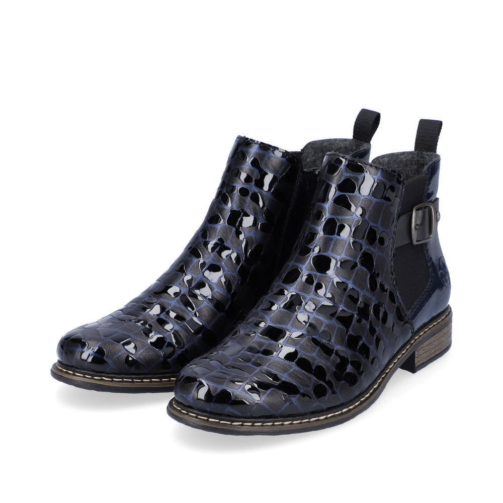 Rieker Ladies Croco Print Elastic Sided Ankle Boot