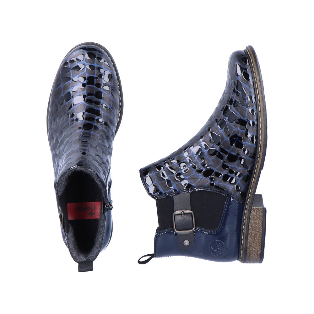 Rieker Ladies Croco Print Elastic Sided Ankle Boot