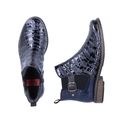 Rieker Ladies Croco Print Elastic Sided Ankle Boot
