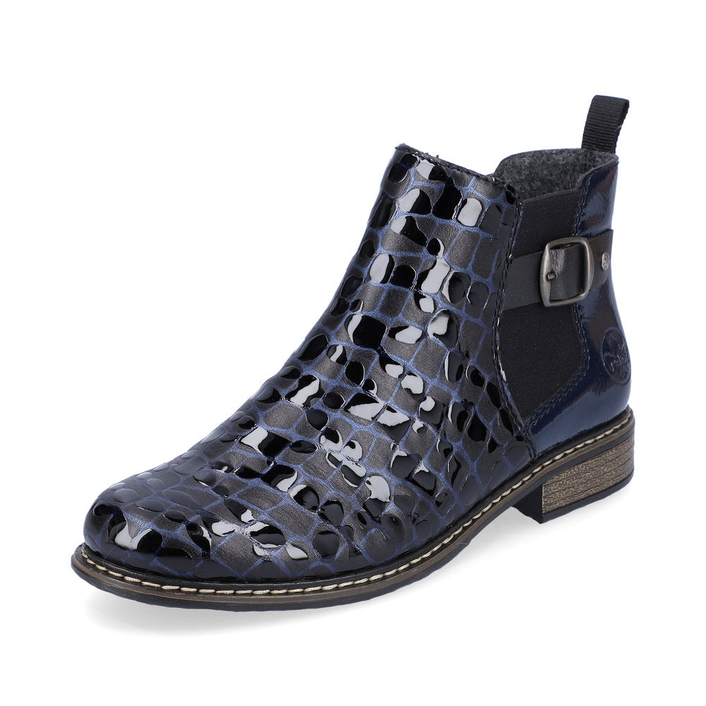 Rieker Ladies Croco Print Elastic Sided Ankle Boot