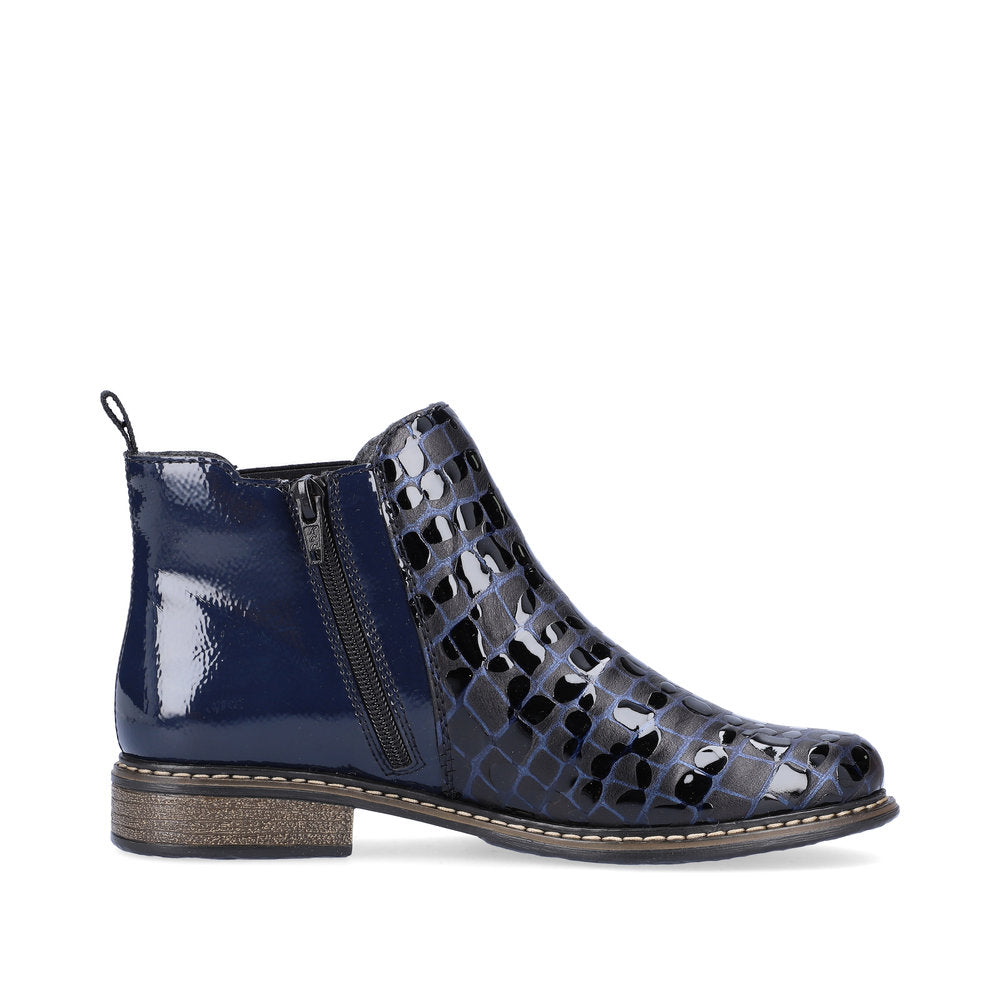 Rieker Ladies Croco Print Elastic Sided Ankle Boot
