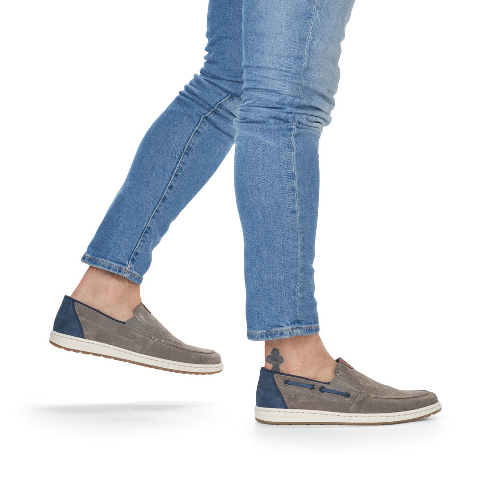 Rieker men's Suede Slip On Deck Style Shoe