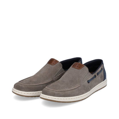 Rieker men's Suede Slip On Deck Style Shoe