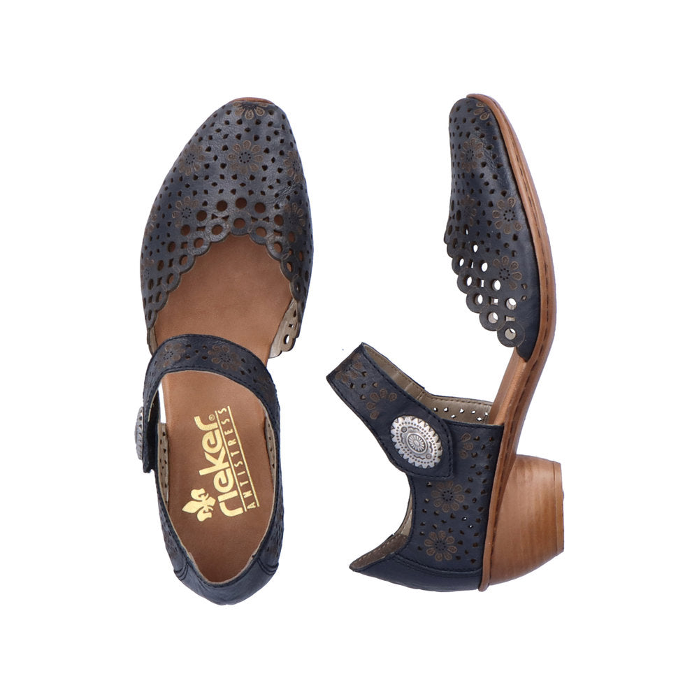 Rieker Ladies Mary Jane Shoe Lazer Cut Detail