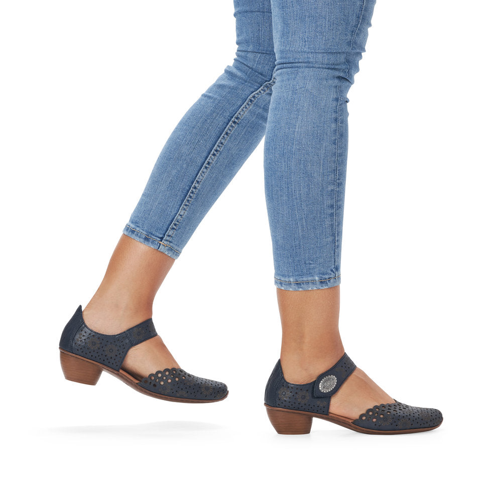 Rieker Ladies Mary Jane Shoe Lazer Cut Detail