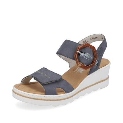 Rieker Ladies Buckle Trim Adjustable Wedge Sandal