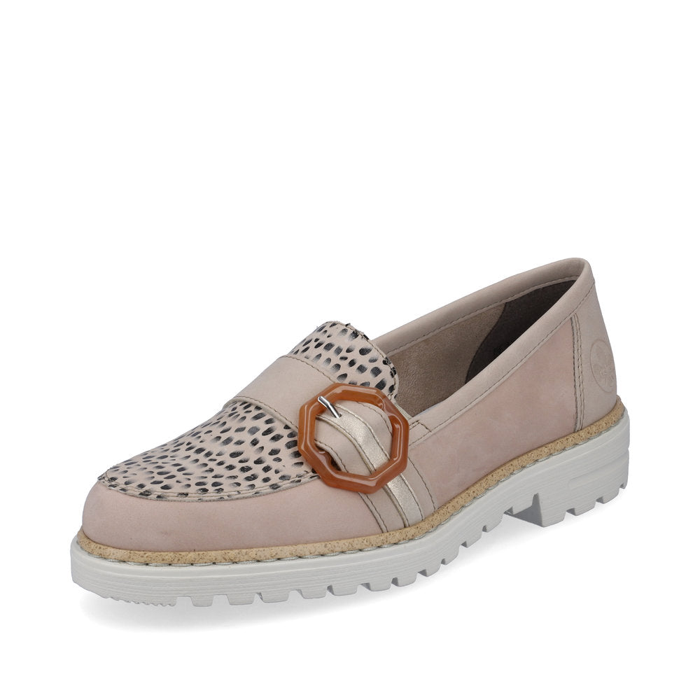 Rieker Ladies Buckle Trim Nubuck Loafer