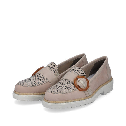 Rieker Ladies Buckle Trim Nubuck Loafer