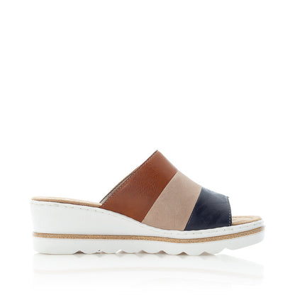 Rieker Ladies 3 Tone Slip On Wedge Sandal